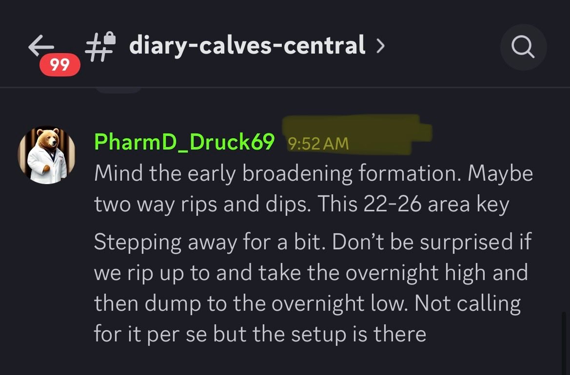 PharmD_KS's tweet image. There is absolutely no way, and I mean NO way that dude saw the setup 20 minutes after the open 😉 
Setups &amp;gt; prediction. Not bad from a hotel room. Overnight high taken, overnight low taken and we say #thanksforplaying