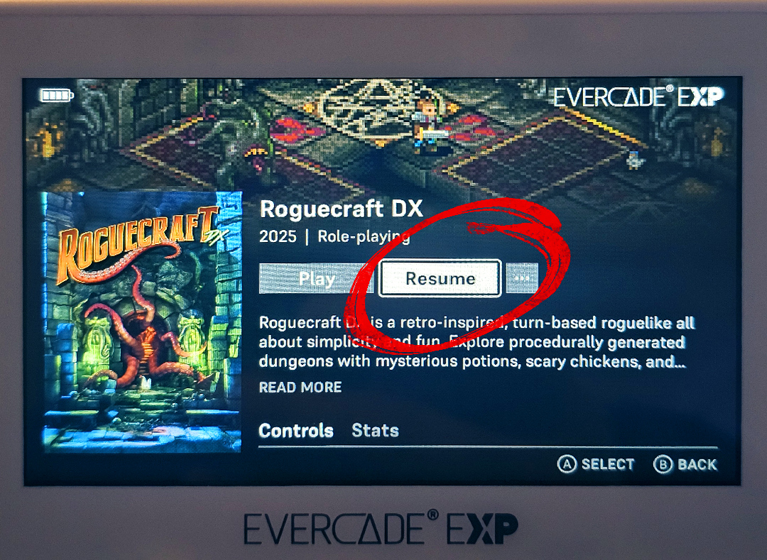 Heads up, all you lovely #Evercade users!

With the latest Firmware Update 4.1.4, you can now finally suspend your Roguecraft DX game sessions!

A huge thanks to everyone who requested this - we heard you, and the awesome team over at Blaze Entertainment made it happen! ❤️