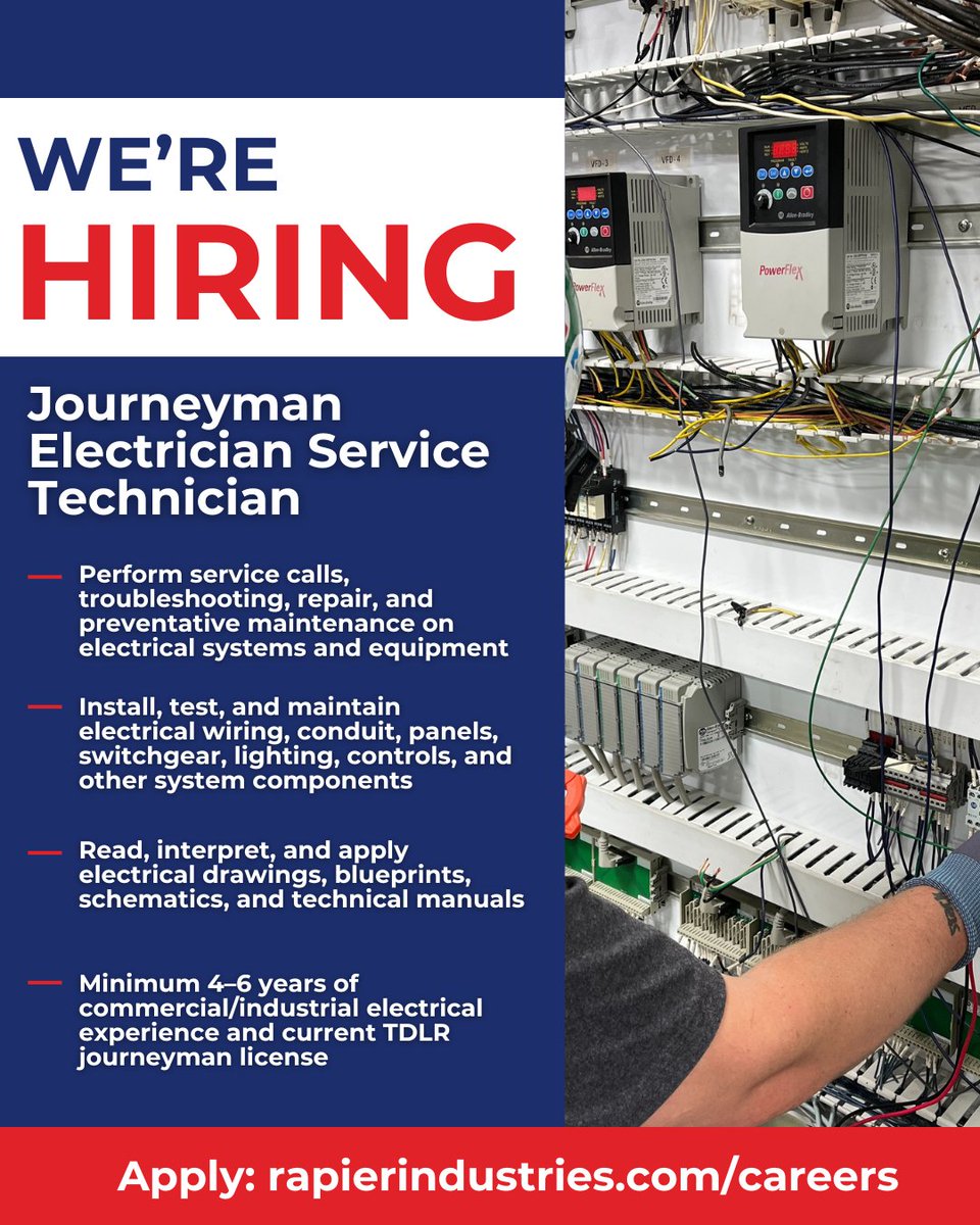 RAPIER_Inds's tweet photo. Your next big career move starts here. 🚀
RAPIER is expanding and searching for leaders, problem-solvers, and builders to take on pivotal roles in Rockwall and Denton.
Explore open roles today! https://t.co/wbvcW9hiTu 
#GrowWithRapier #NowHiring #ElectricalJobs https://t.co/zCAdeCmikm