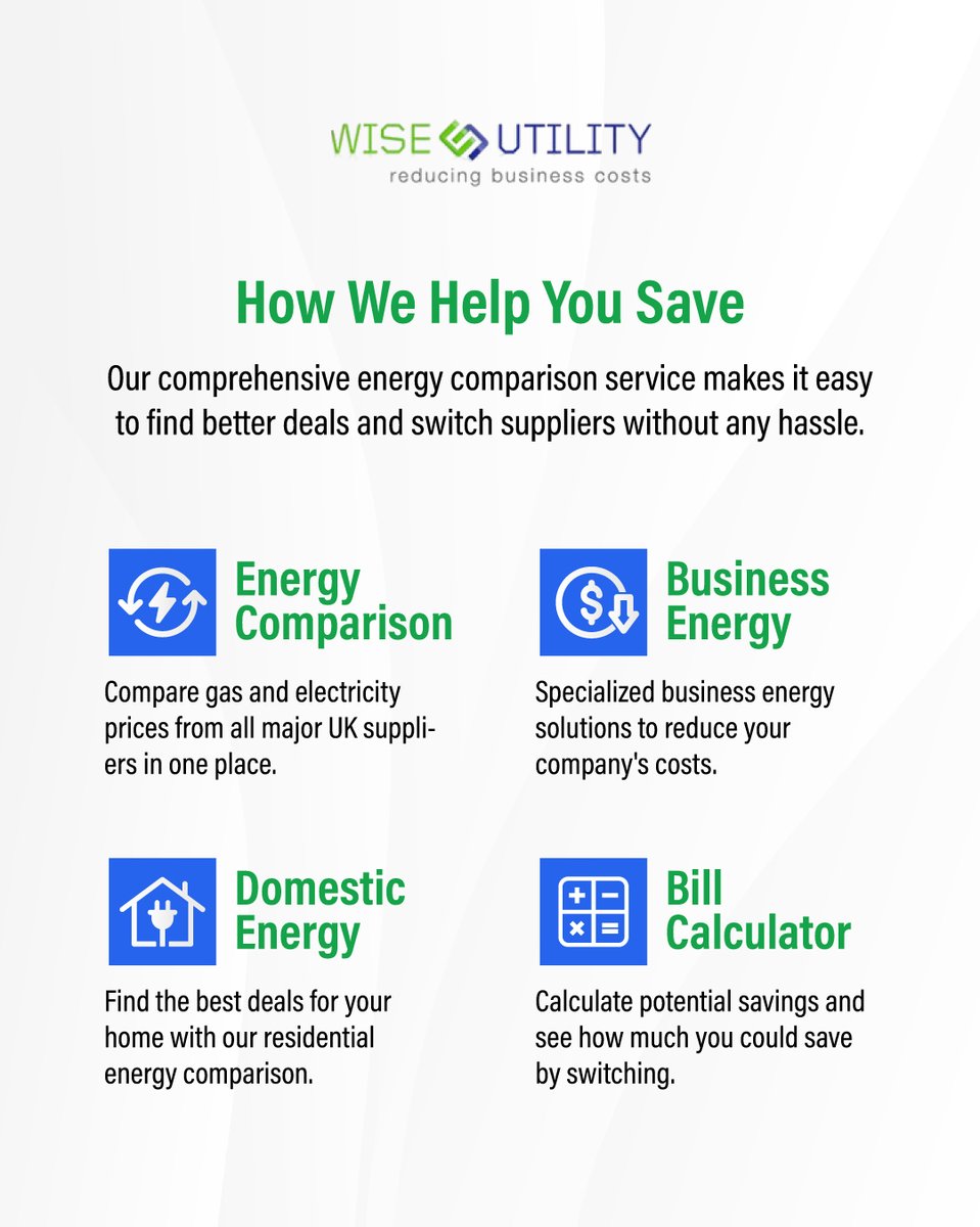 💡 Looking for cheaper energy bills?

We compare gas &amp; electricity prices from all major UK suppliers. So, you don’t have to! 📊 

Switch today and see how much you could save in just 2 minutes.

🔗 Compare now at wiseutility.co.uk