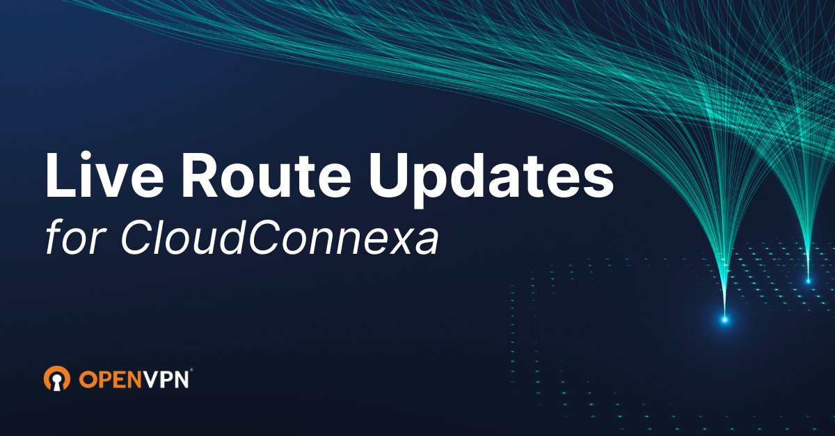 OpenVPN's tweet image. Keep your network secure, flexible, and interruption-free. Live Route Updates for CloudConnexa gives IT teams greater control with zero downtime. 

Details here: openv.pn/3HLP4Vw

#CloudConnexa #VPN #SecureNetworking #TechInnovation