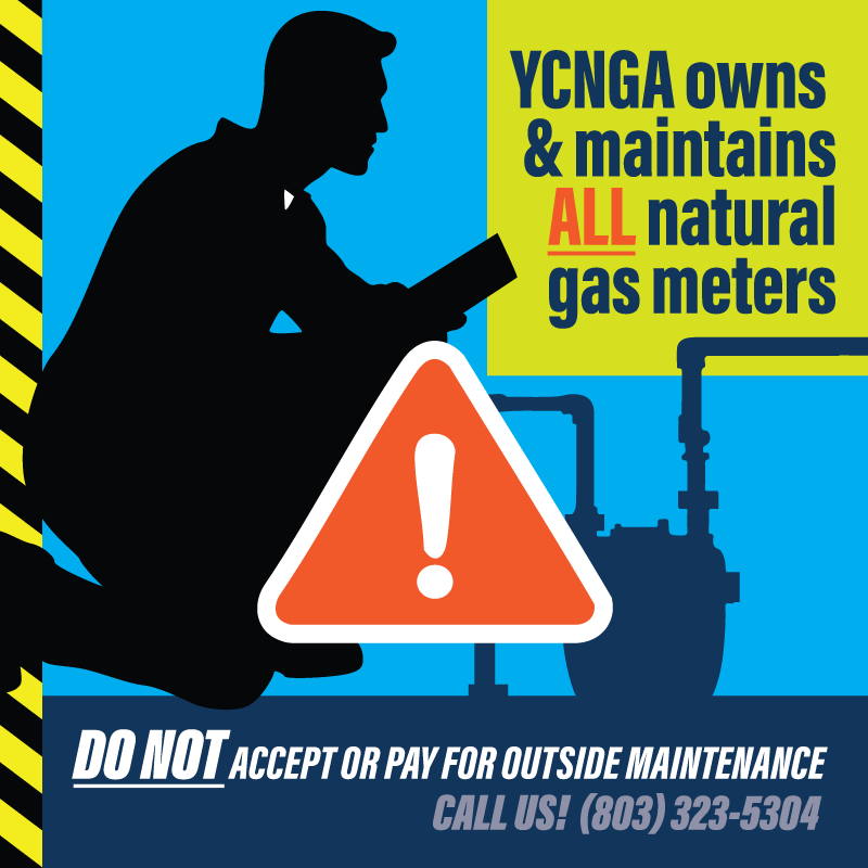 YorkCountyNG's tweet photo. ⚠️ Meter Safety Reminder!
You should never be charged by anyone else for gas meter maintenance — your meter is owned &amp; maintained by YCNGA.
If someone offers to “service” it, don’t accept or pay.
Unauthorized work is unsafe! ☎️ 803-323-5304 https://t.co/7tfaCnRvwC