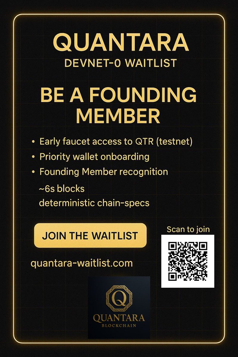 QuantaraChain's tweet photo. 🚀 IT’S OFFICIAL.
The future-proof blockchain is coming online.
Meet Quantara — the Quantum-Resistant Layer 1 built for the next internet. 🌐⚡️
Early access = power. 💎
🔓 Join the Devnet-0 Waitlist for Wallet + Faucet access:
👉 https://t.co/IhbyATv5PM
#Quantara #Crypto #Web3 https://t.co/bXn9Lx18kM