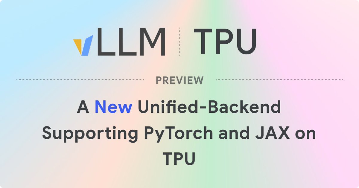 vllm_project's tweet image. Announcing the completely reimagined vLLM TPU! In collaboration with @Google, we've launched a new high-performance TPU backend unifying @PyTorch and JAX under a single lowering path for amazing performance and flexibility.
🚀 What's New?
- JAX + Pytorch: Run PyTorch models on…