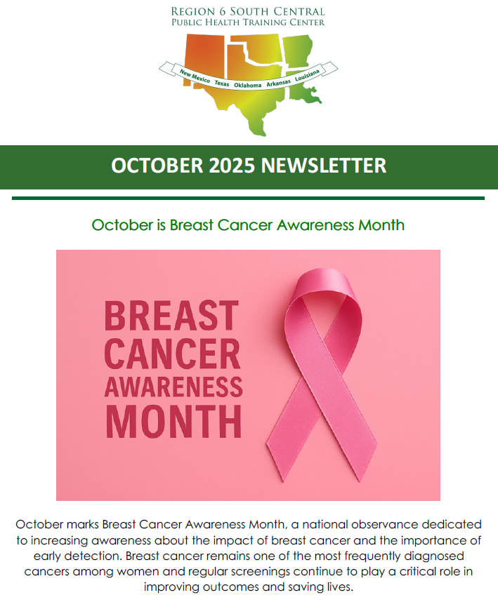 Region6PHTC's tweet image. The October 2025 Region 6 South Central Public Health Training Center newsletter has been released.

Read it here: 
conta.cc/4n6KShU

#PublicHealth #PHTCN