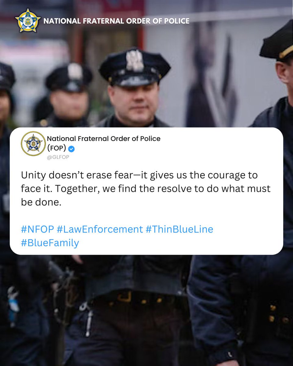 GLFOP's tweet photo. Fear is real. Courage is stronger—together.
#PoliceStrong #LawEnforcementFamily #CourageToServe #UnityInService #ThinBlueLine https://t.co/lQ21ztZhr1