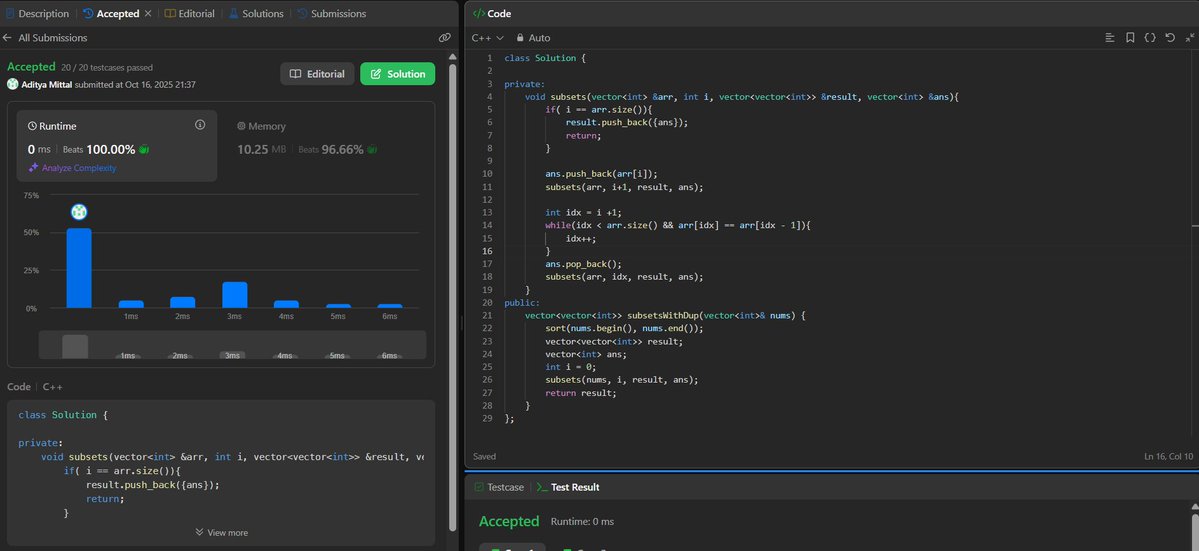 Aditya_Mittal_'s tweet image. Day - 61 of #100DaysOfCode solved:  
Problem: 90. Subsets II on #leetcode