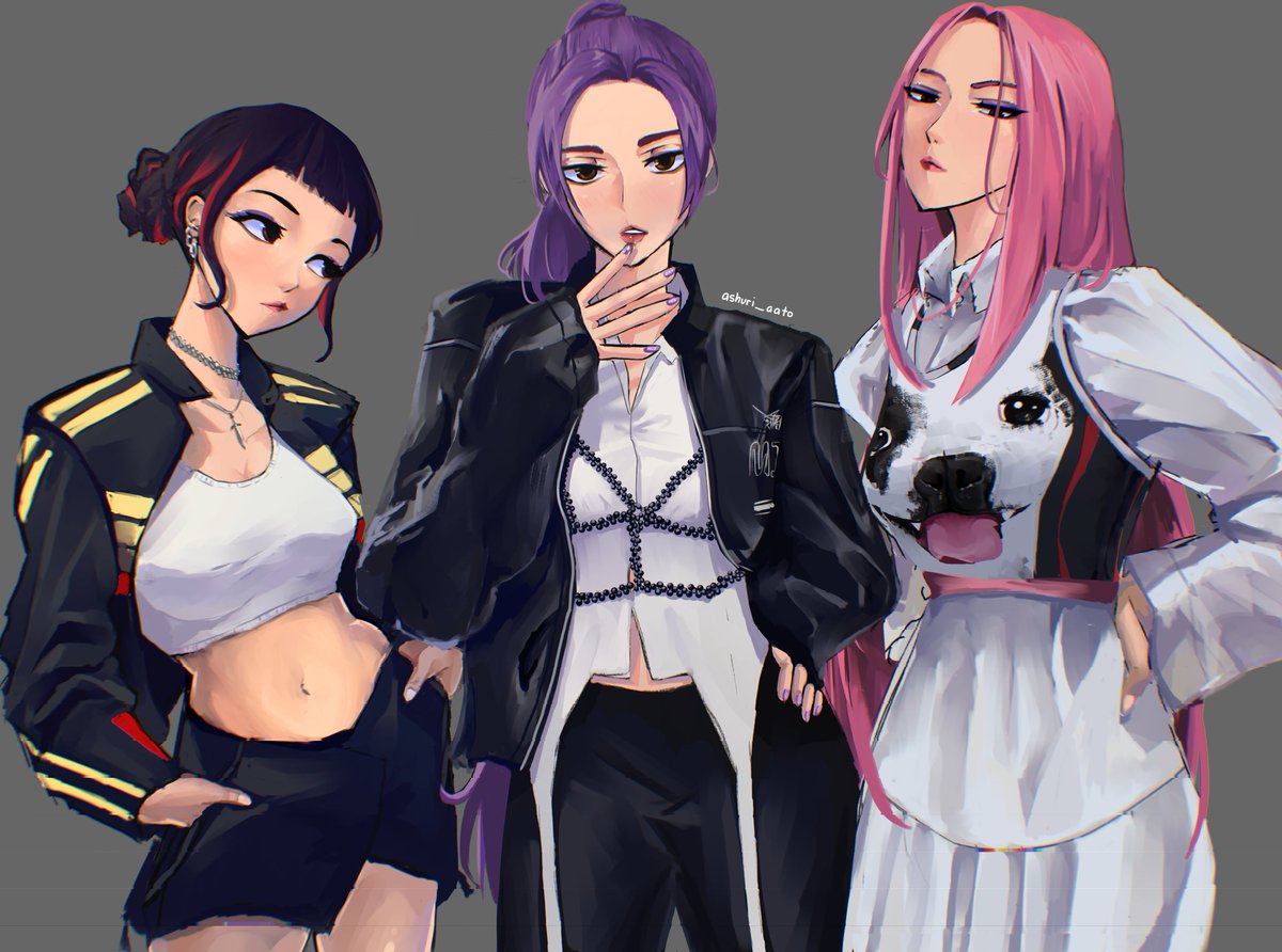 ashuri_aato's tweet image. huntrix in @reiamimami @.ejae_k and @audreynuna press outfits!

#kpopdemonhunters #vgencode