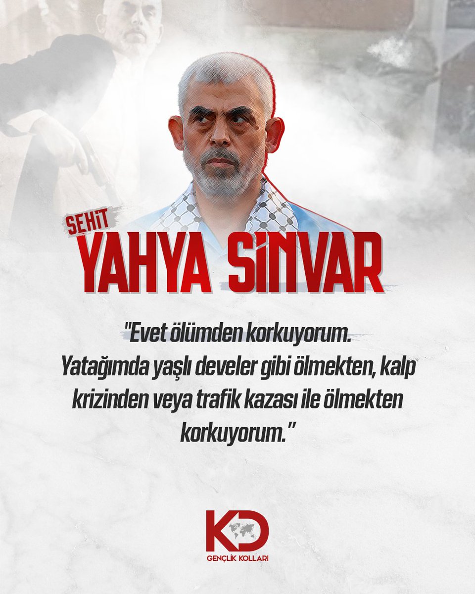 Korkuların değil, adanmışlığın kahramanıydı o.
Yaşlı develer gibi ölmekten korktu;
çünkü izzetli bir ölüm, zillet içinde yaşamaktan daha güzeldi.

Rabbimiz! Yahya Sinvar ve tüm şehitleri katında kabul eyle.
Gazze’ye ve İslam ümmetine tez zamanda nusretini gönder.

#YahyaSinvar