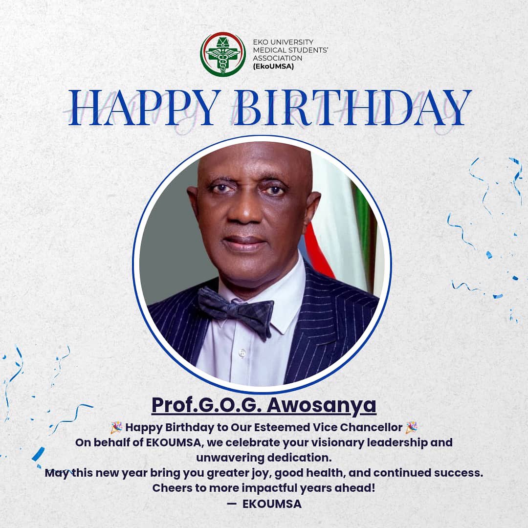 Ekomed24's tweet photo. 🎉 Happy Birthday to our esteemed Vice Chancellor, Prof. G.O.G. Awosanya!
We celebrate your visionary leadership and unwavering dedication.
Wishing you joy, good health, and continued success ahead.
— EKOUMSA

#HappyBirthday #ProfAwosanya #EKOUMSA #EkoUnimed #Leadership https://t.co/649FpFVeuA