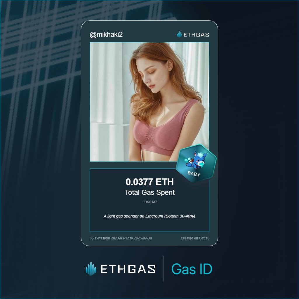 Leveled up in the Great Gas Reckoning with ETHGas! 💪

Baby Jack status: 0.0377 ETH gas spent, 8 Beans earned—supporting the Gasless Future!

Claim your Gas ID at ethgas.com/community/gas-…