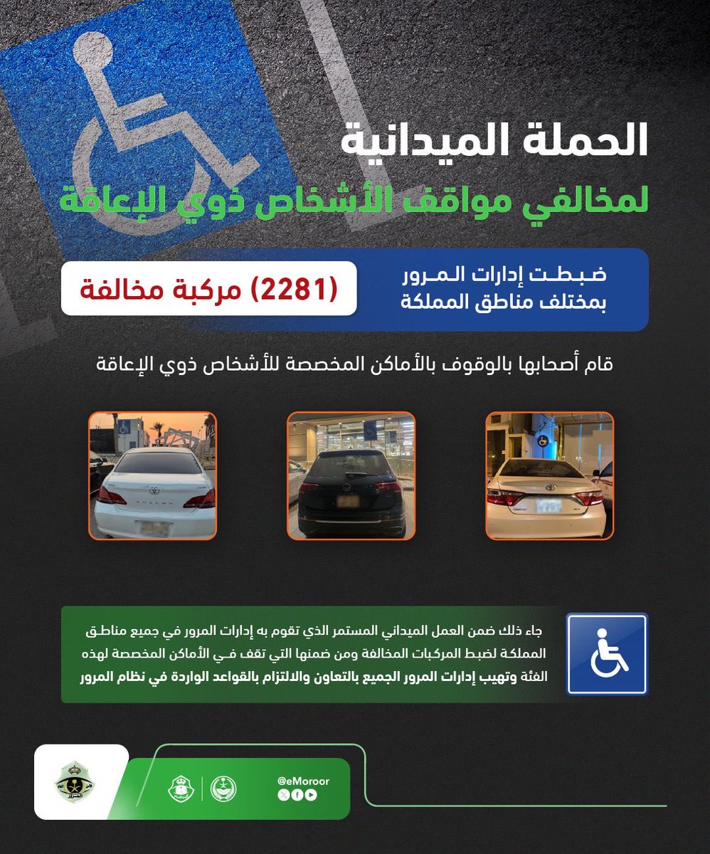 saudistuff's tweet image. المرور:

تنفيذ الحملة الميدانية لضبط المركبات المتوقفة في الأماكن المخصصة للأشخاص ذوي الإعاقة.