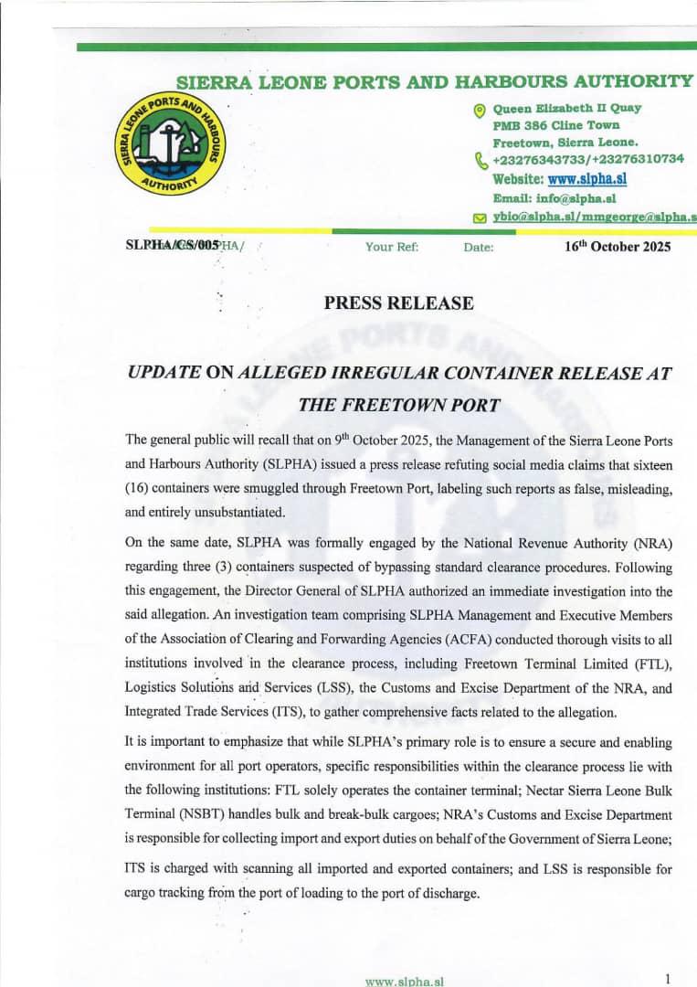 Sierra Leone Ports and Harbours Authority tweet media