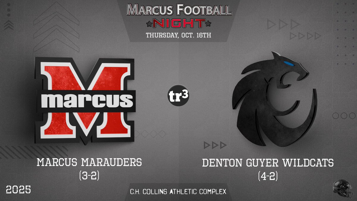 tr3dio's tweet photo. We've got a full lineup this week, starting with @MarcusFootball taking on @DentonGuyer_FB in a District matchup tonight! 630pre/730 Kick. Watch it live on our @YouTube channel! @Coach_A_MHS #MarcusDNA #WTD #finishStrong https://t.co/MuRgDMXS7k https://t.co/8FTs0LeGsB