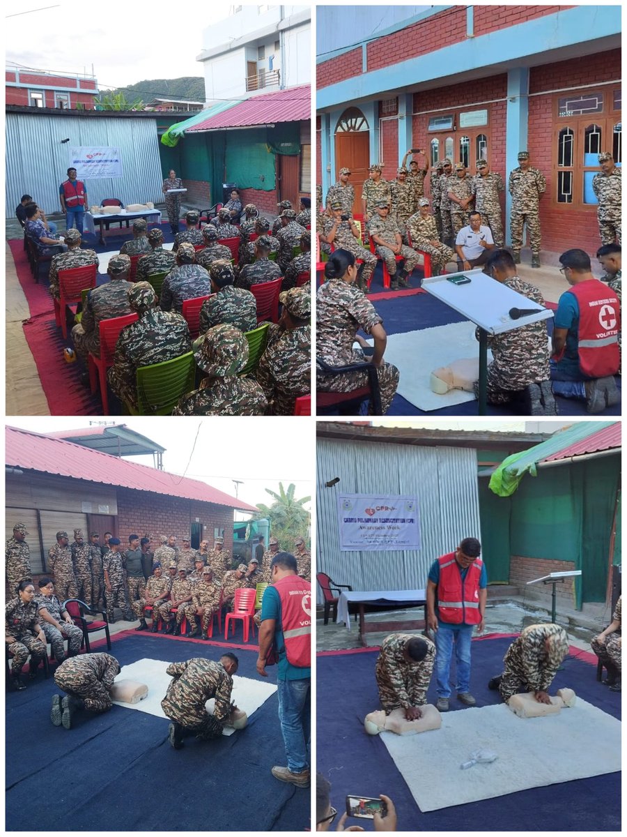 34BnCRPFNagaon's tweet photo. “Celebrating CPR Awareness Week (13-17 Oct)! Today at a CPR workshop was conducted at Dett 34 Bn,Imphal with all first aiders in collaboration with Red Cross Society.
#CPRAwareness #RedCross #FirstAid #34Bn”.
@crpfindia @northeast_zone @NesHqr @rangesilchar_05 @Intcelljht https://t.co/oZzbG0vkow