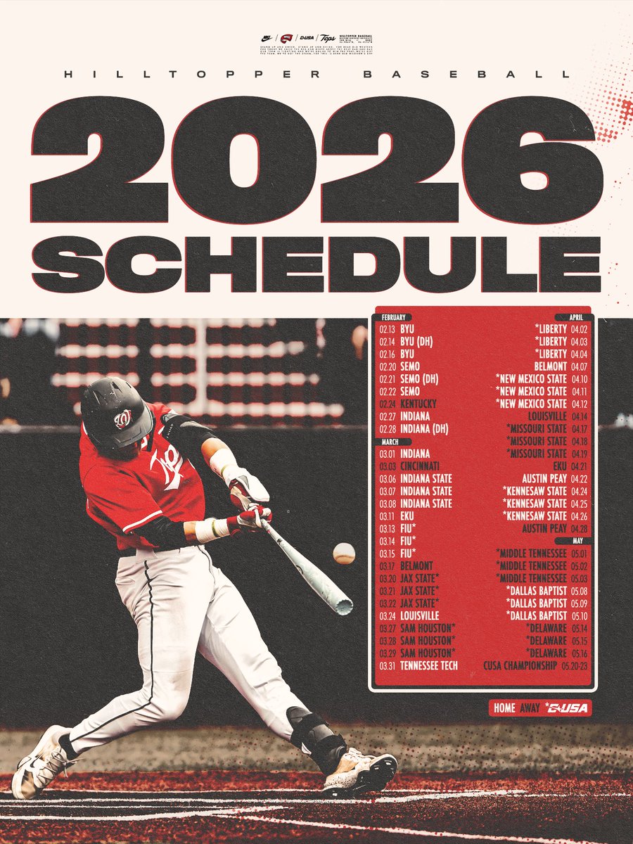 𝟐𝟎𝟐𝟔 𝐥𝐨𝐚𝐝𝐢𝐧𝐠... ⏳🔜

Hilltopper Baseball and <a href="/CoachRardin/">Marc Rardin</a> have announced the team’s schedule for the 2026 season

📲: bit.ly/4ojj9eJ