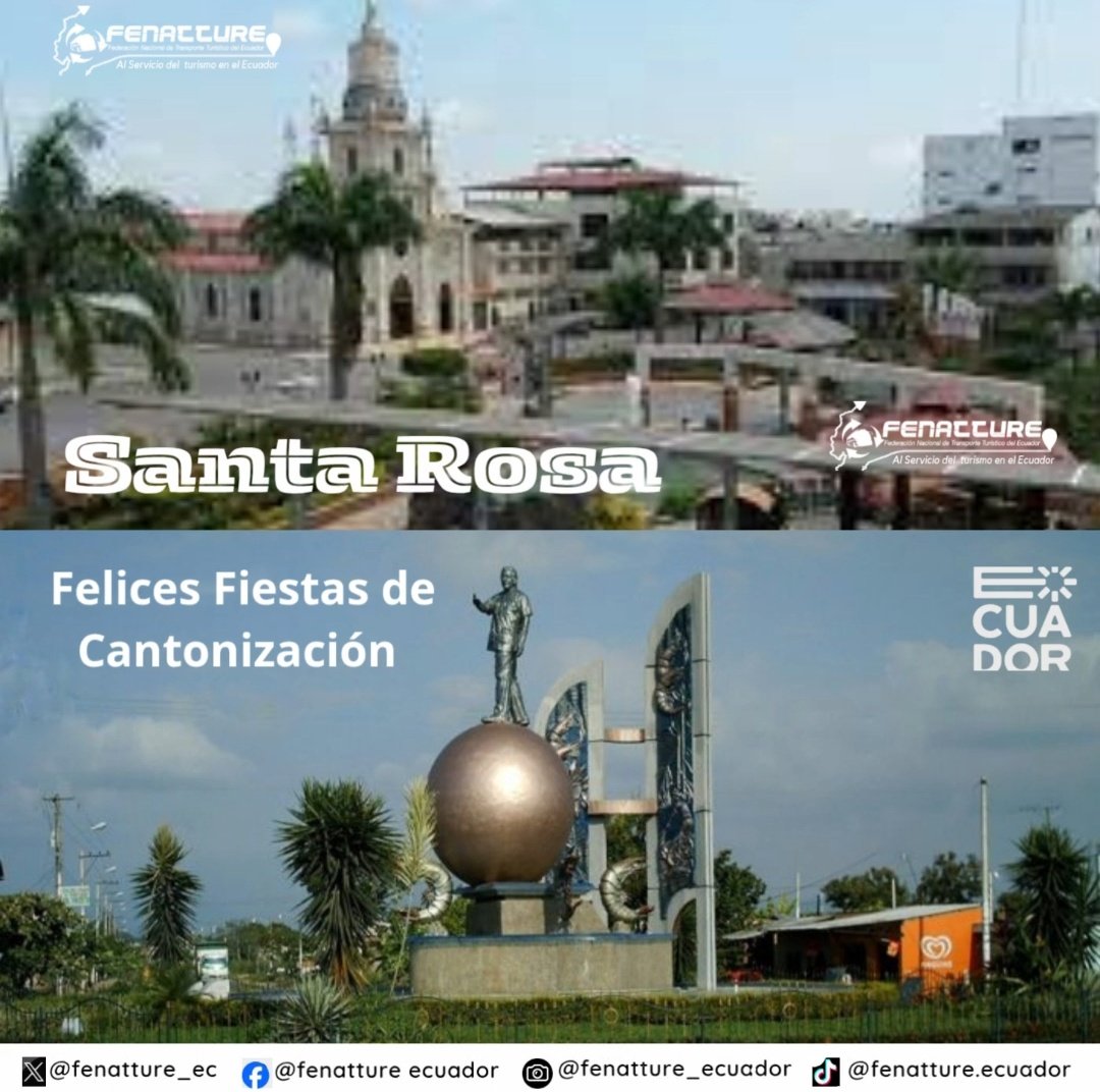 Felices fiestas de cantonización de Santa Rosa.

#SantaRosa
@prefecturadeloro
@gobernaciondeloro
<a href="/TurismoEc/">Viceministerio de Turismo Ecuador 🇪🇨</a>
<a href="/Fenatture_ec/">FENATTURE ECUADOR</a>