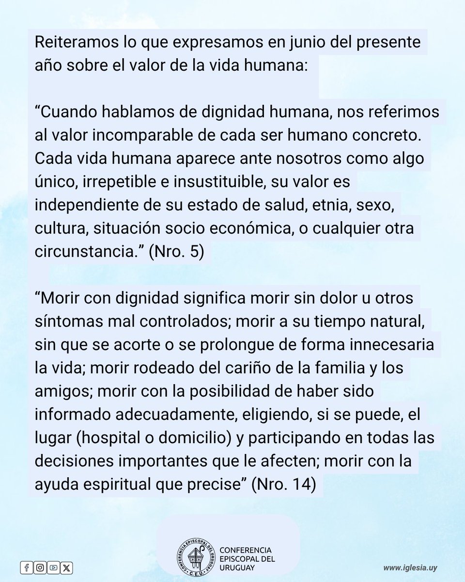 franciscanasmfv's tweet image. COMUNICADO DE LA CEU (Conferencia Episcopal Uruguaya).  
Ante la aprobación de la Ley de Eutanasia en Uruguay.

#LaVidaEsLoPrimero  
#eutanasia qué triste!!!
#ceu