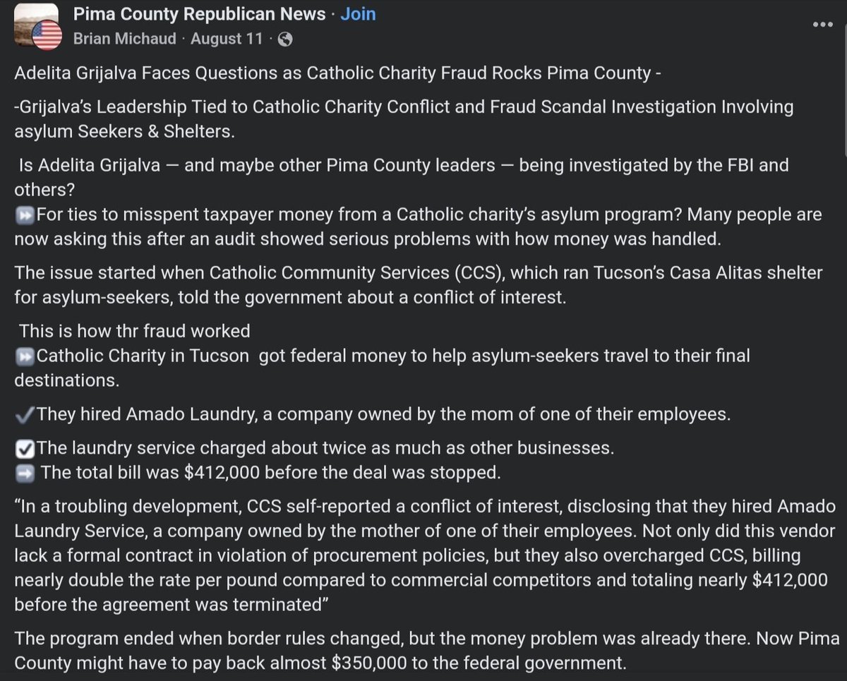 <a href="/AdelitaForAZ/">Adelita Grijalva</a> <a href="/SpeakerJohnson/">Speaker Mike Johnson</a> Is is because you are under investigation by the FBI. Dirty as a Pima County Supervisor, dirty as an AZ Rep? While AZ may be ok with your dirt, the rest of America needs to be aware. We have enough grifters in Congress, let's not add more.