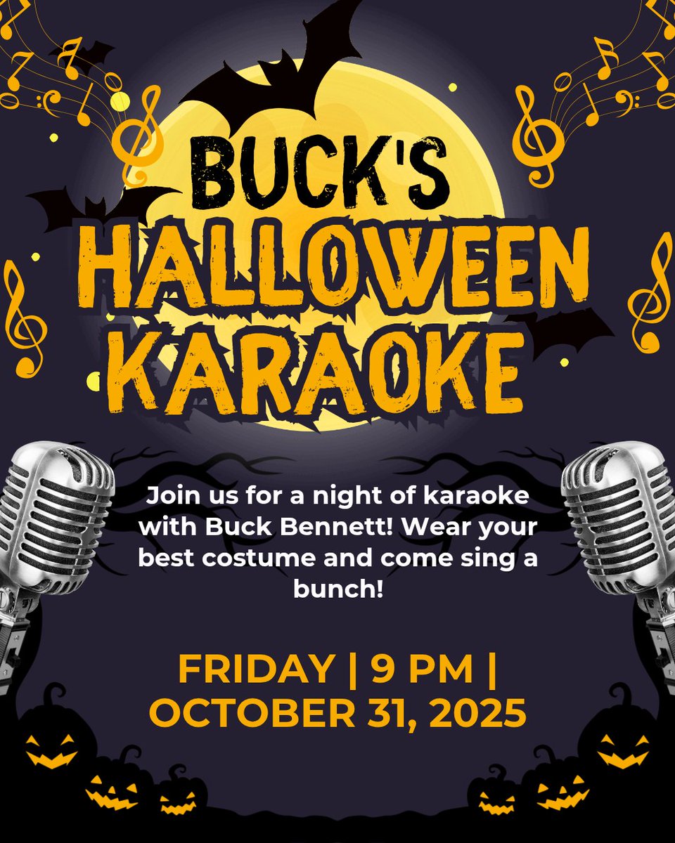 Come sing a bunch! 🎃👻🎤 <a href="/buckbennett/">Buck Bennett</a> is coming out of karaoke retirement for one night only! 

#TheOnlyBarInVeniceNE #BucksBarAndGrill #karaoke #Halloween #Costume #diy #Sing #Party #HalloweenKaraoke #Omaha