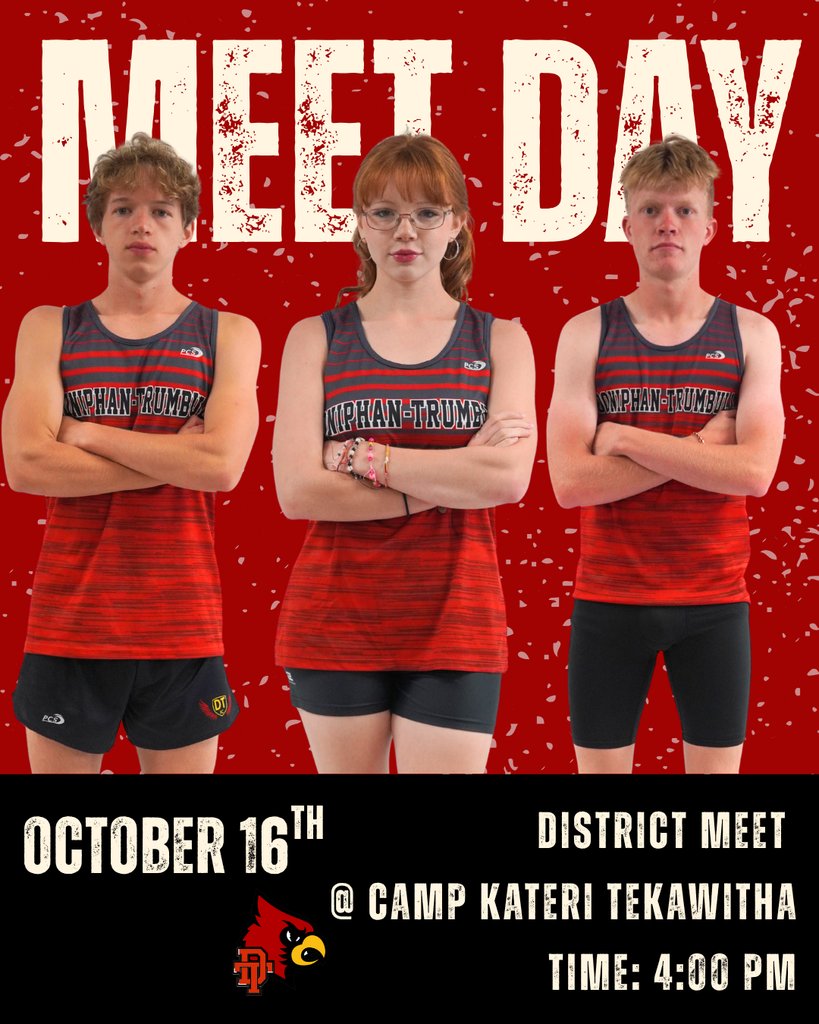 🚨 HS DISTRICT MEET DAY! 🚨
Our Doniphan-Trumbull High School Cross Country Team is lacing up and ready to compete in their district meet! 💥🏃‍♂️
📍 Location: Camp Kateri Tekakwitha
📅 Date: Thursday, October 16th
🕓 Time: 4:00 PM
Good luck runners!
#DTXC #MeetDay #CardinalPride