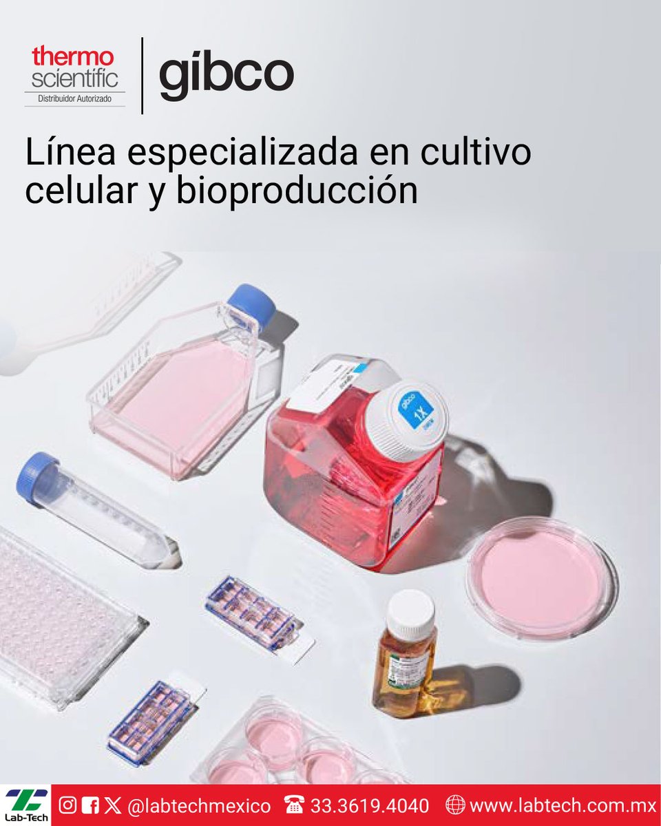 LabTechMexico's tweet image. Los productos Gibco ofrecen una amplia gama de aplicaciones, desde el cultivo de células y el análisis genético hasta el descubrimiento de fármacos y la bioproducción, lo que permite avances innovadores en la investigación de las ciencias de la vida y la biotecnología.