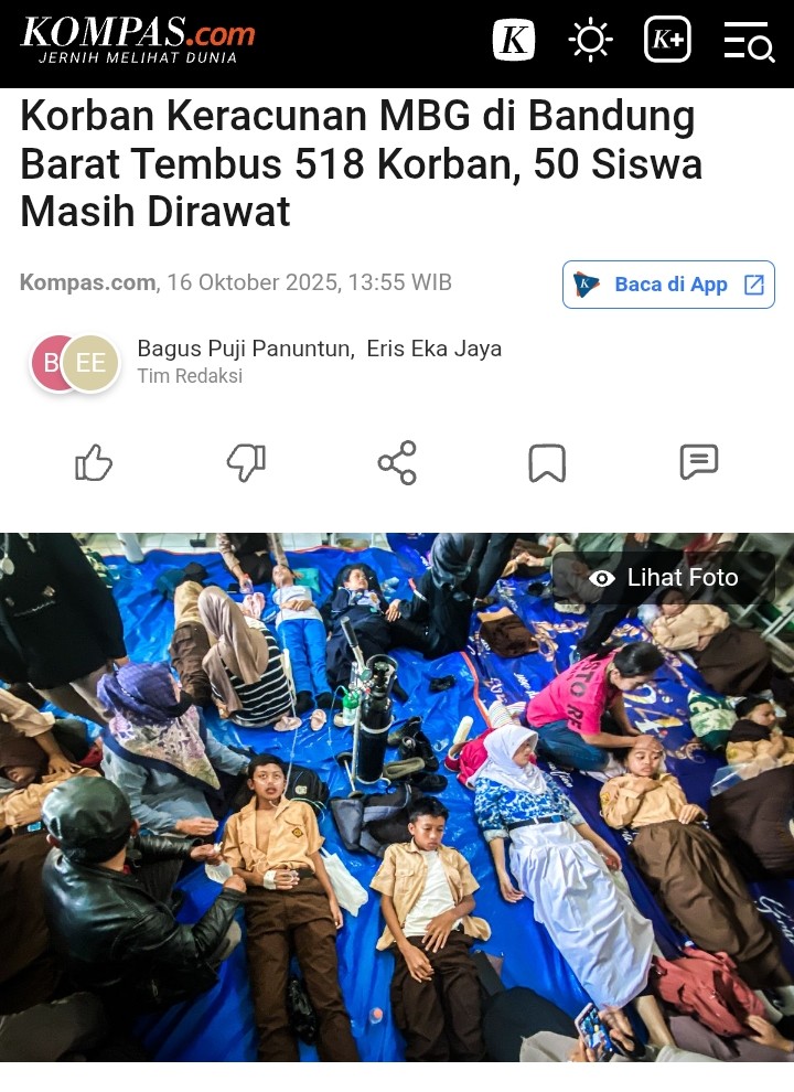 barengwarga's tweet image. LAGI-LAGI RATUSAN SISWA KERACUNAN MBG! 

Dalam beberapa hari ini aja, ada kasus keracunan MBG di berbagai wilayah di Indonesia, mulai dari Yogyakarta, Bandung Barat, Tulungagung, dan Toba.

Mau sampai kapan program MBG ini terus dijalankan dengan mengorbankan adik-adik kita?