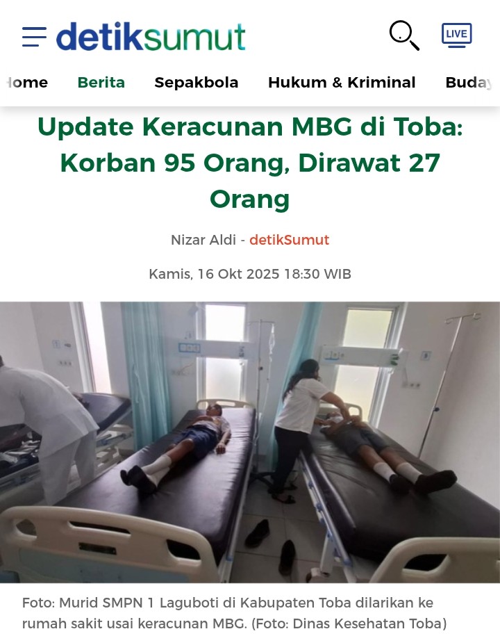 barengwarga's tweet image. LAGI-LAGI RATUSAN SISWA KERACUNAN MBG! 

Dalam beberapa hari ini aja, ada kasus keracunan MBG di berbagai wilayah di Indonesia, mulai dari Yogyakarta, Bandung Barat, Tulungagung, dan Toba.

Mau sampai kapan program MBG ini terus dijalankan dengan mengorbankan adik-adik kita?