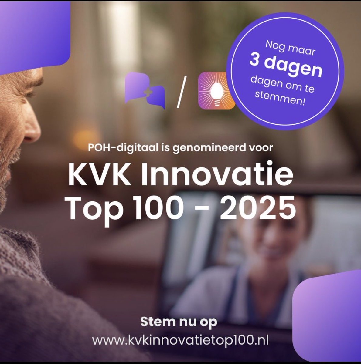 Iedereen wil mentale zorg die helpt. Niemand wil wachttijden.
Met PohDigitaal start je binnen 1 week behandeling via de huisarts.
Help ons in de #KVKInnovatieTop100 🙌
🗳️ Stem op PohDigitaal

#Ehealth #Innovatie #MentaleZorg #POHDigitaal