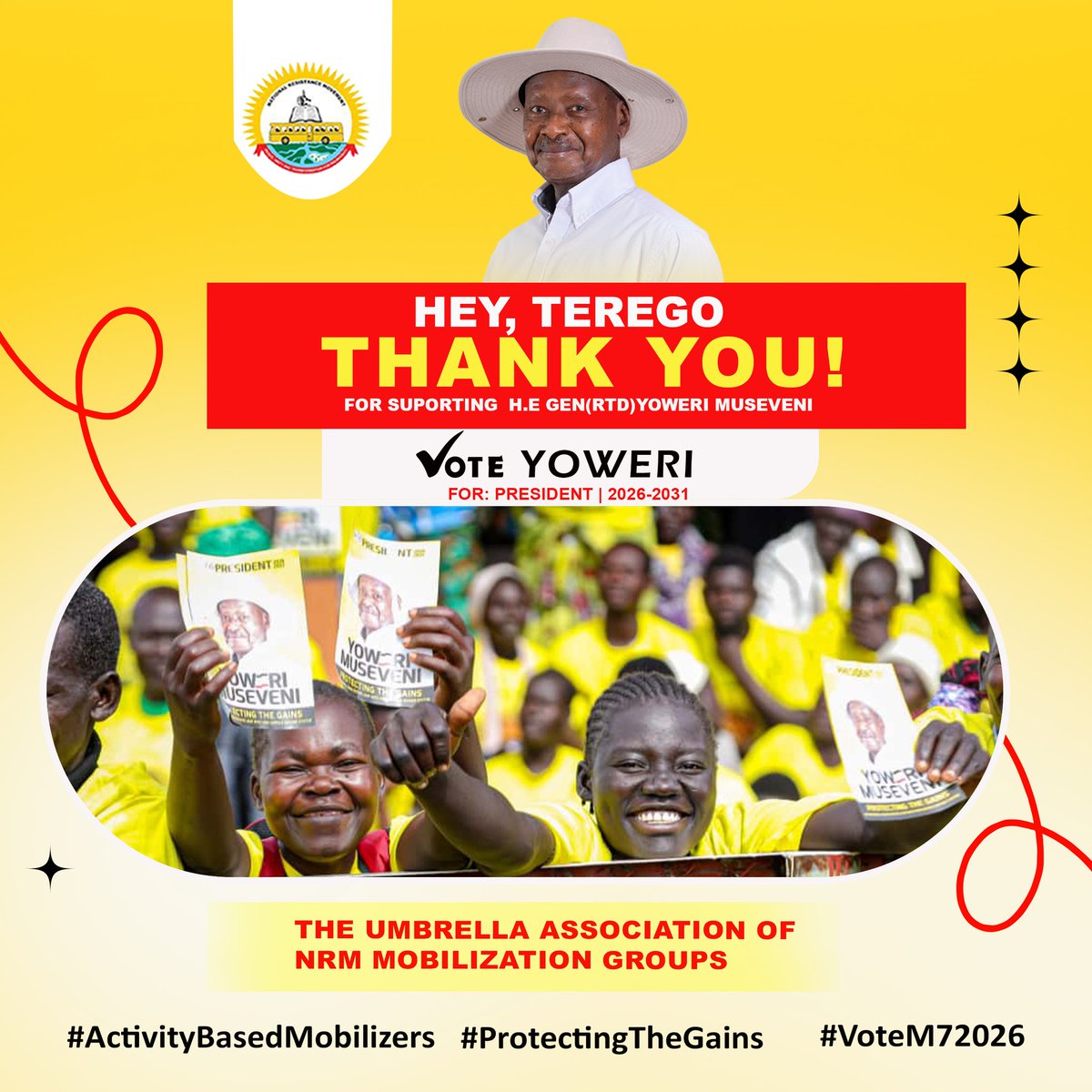 Massive thanks to the people of Terego and Yumbe for turning up in big numbers to welcome and listen to H.E. Gen. Yoweri Kaguta Museveni <a href="/KagutaMuseveni/">Yoweri K Museveni</a> at today’s rallies. Your support keeps #ProtectingTheGains! 🇺🇬💪

#VoteM72026 #ActivityBasedMobilizers | The Umbrella