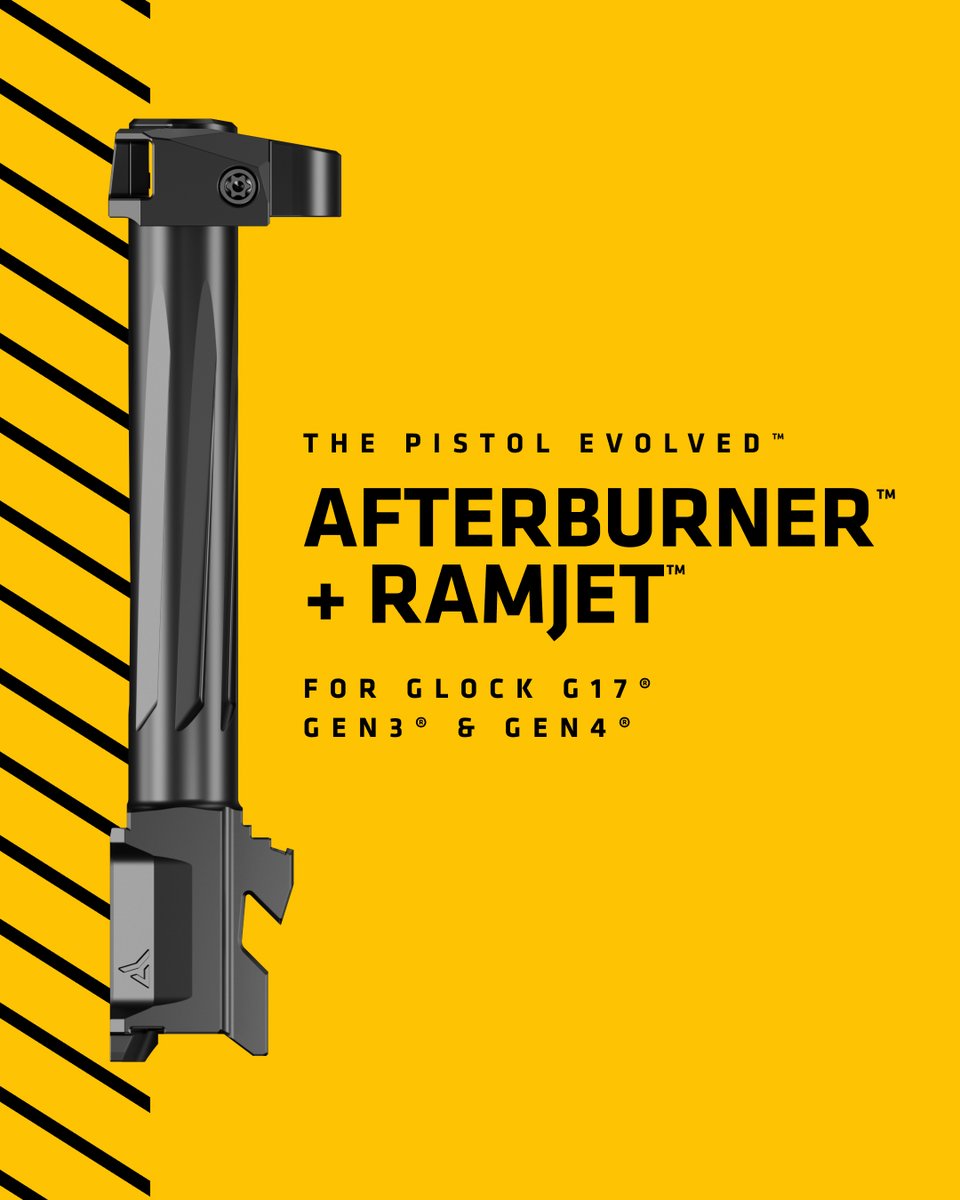 The wait is over.

AFTERBURNER + RAMJET for @glockinc G17 Gen3 and G17 Gen4 is here.

We had six original design requirements for the AB+RJ family;

ONE | It had to be 1/2 in. or less in length so that when mounted on a G17, it would fit in a G34 holster.
TWO | Reliable cycling