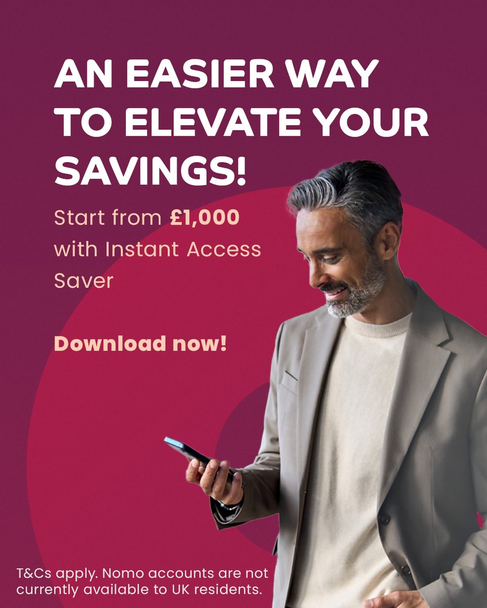 Reduced eligibility making it easier to save! You can now open a Nomo instant access saver account for as little as £1,000. Open the Nomo app to find out more