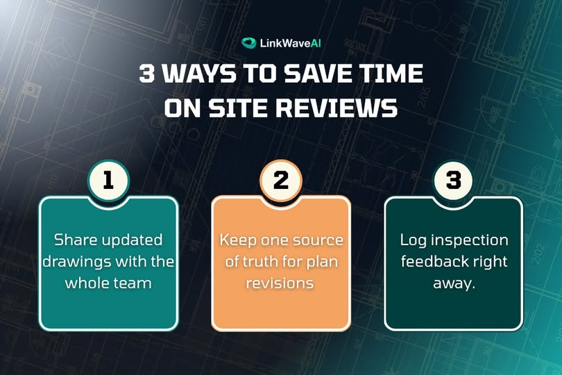 LinkWaveAI's tweet image. 3 habits that save hours every week:
1️⃣ Share updated drawings with your team
2️⃣ Keep one source of truth for revisions
3️⃣ Log inspection feedback right away
Small habits, big time savings.
#ConstructionTips #BuildSmarter