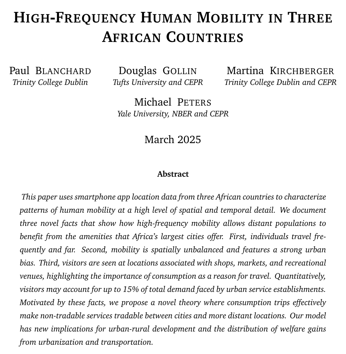 CERatGWU's tweet image. On 10/13, our Trade & Development research area hosted Doug Gollin (Tufts) who presented “High-Frequency Human Mobility in Three African Countries”, with fascinating insights on mobility and development.
#EconTwitter #DevelopmentEconomics #Africa