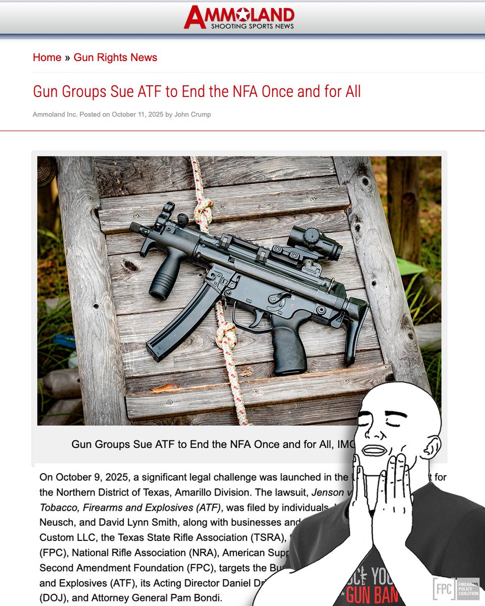 We’ve got new lawsuits left and right.

We’re backing the latest direct challenge to the NFA—Jensen v. ATF.

Feels good to do good work.