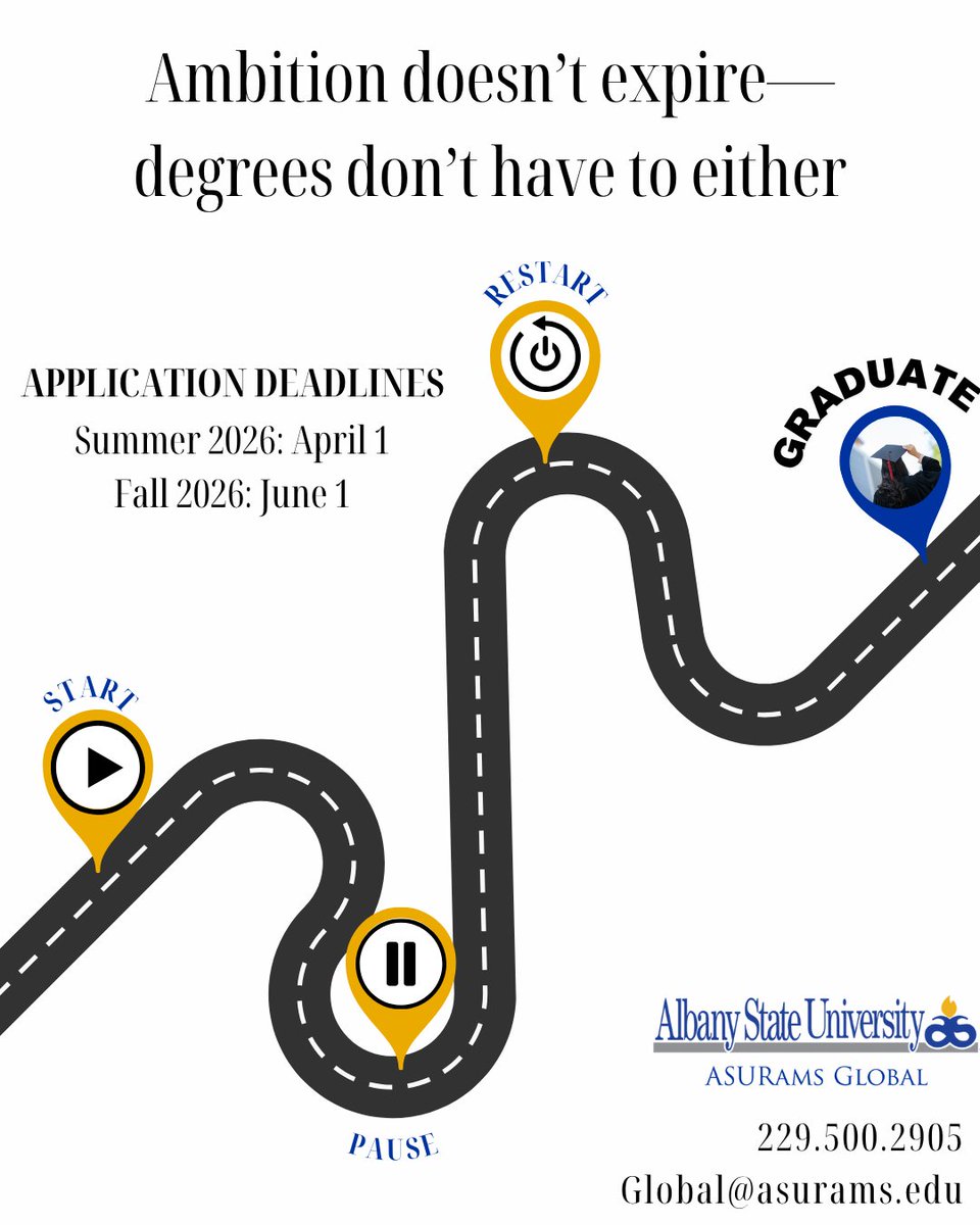 ASURamsGlobal's tweet image. Every path leads somewhere...make sure yours ends with a degree! Visit our website for more information. global.asurams.edu/#ASURamsGlobal #FinishWhatYouStarted #TransferToASU #AlbanyStateUniversity #AlbanyState #ASURamsGlobal #ASUOnline #ASU #OnlineLearning #OnlineDegree