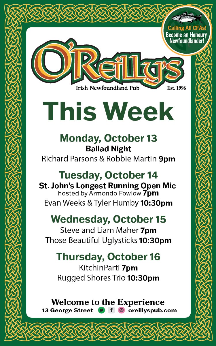 It’s a full week of music, laughs, and good times at O’Reilly’s.
Step inside, grab a pint, and let the tunes take you away 🎶🍺
#GeorgeStreet #LoveDowntownStJohns #IrishPubVibes #LiveMusicEveryNight