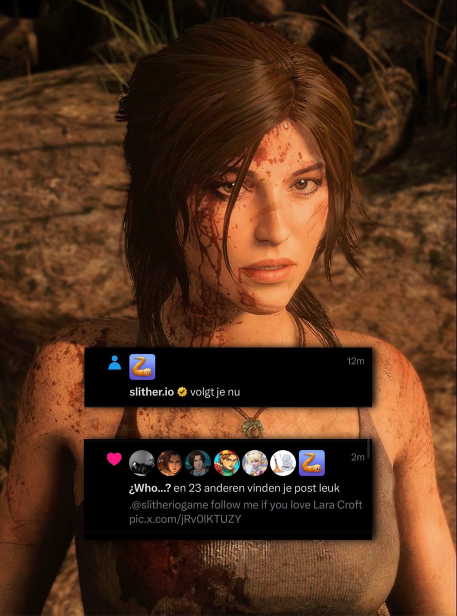 ✮⋆˙ (@starrituals) on Twitter photo 🚨 BREAKING NEWS 🚨 
slither.io just confirmed that they love Lara Croft 🥹 🚨 BREAKING NEWS 🚨 
slither.io just confirmed that they love Lara Croft 🥹