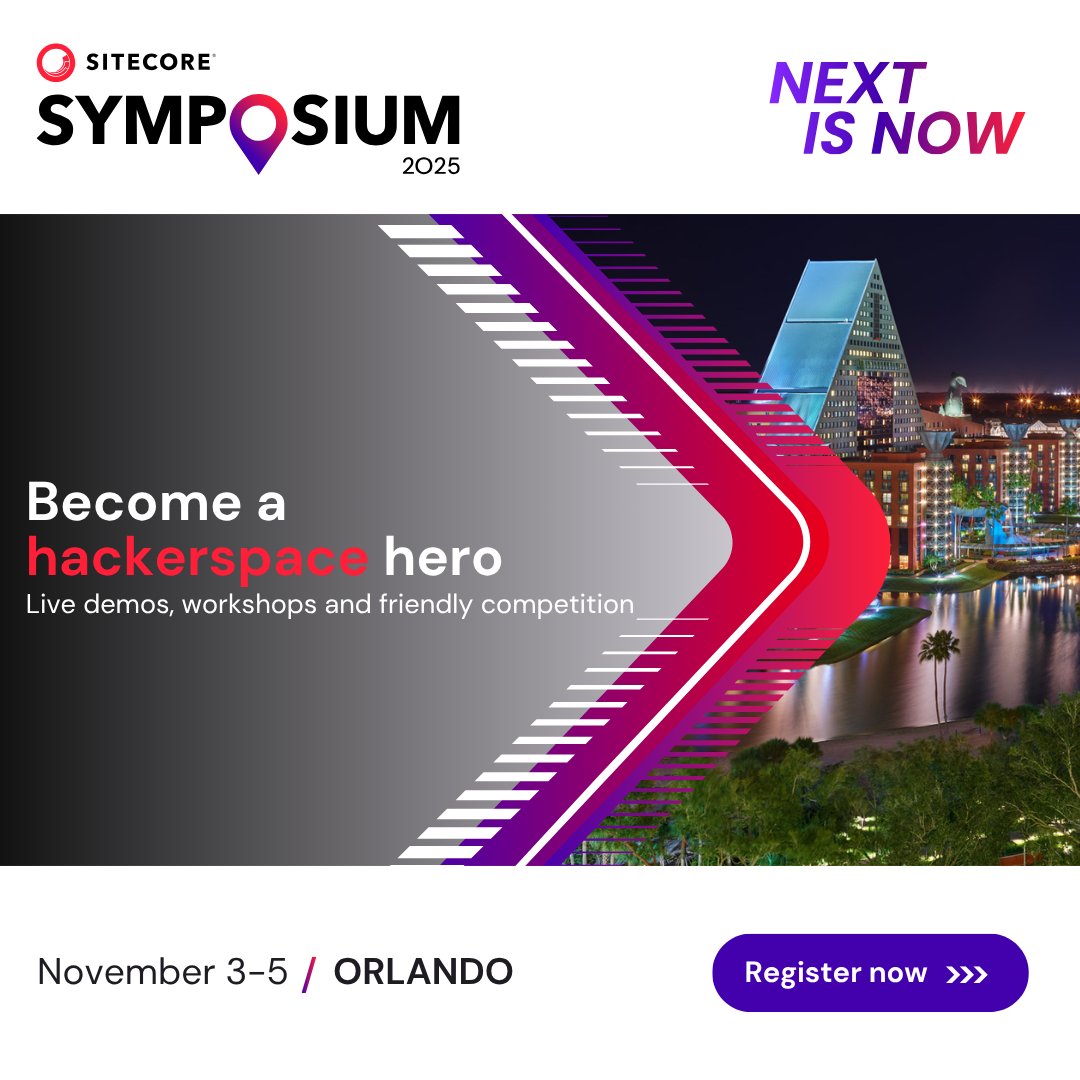 Sitecore's tweet image. Join the #MarketplaceHackerspace at #SitecoreSYM2025 and get create your XM Cloud customization in under an hour. Become a Hackerspace Hero  
developers.sitecore.com/learn/getting-…