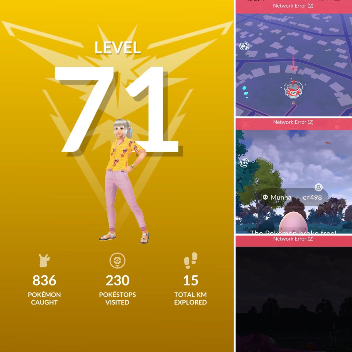 hannah_kaisa's tweet image. Have the game changed name to ”Network Error” today? 😂🙈 It’s so broken atm but still managed to get to 71. And without balls now 😅🤣 #pokemongo #level71 #brokegame