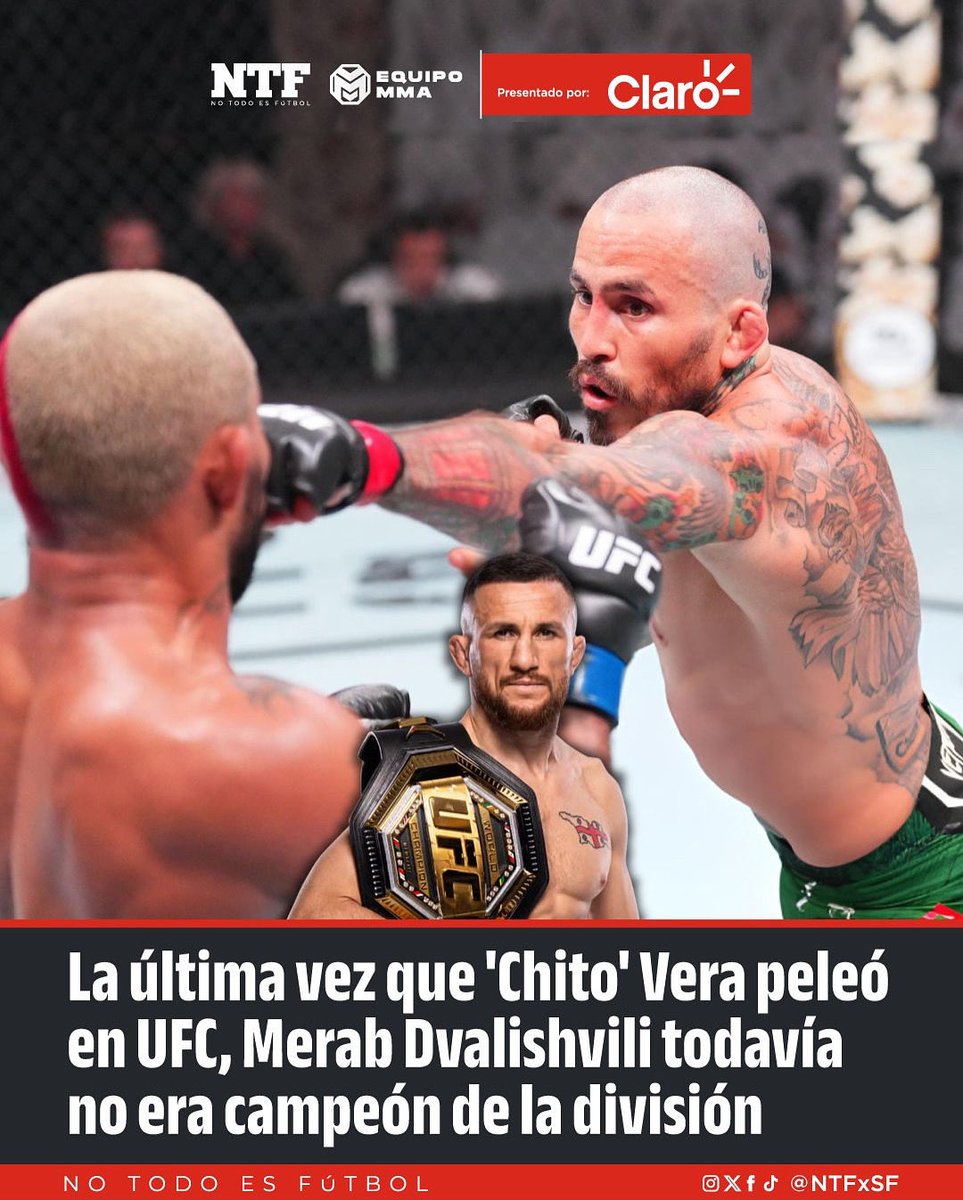 👀🔥| ¡SABÍAS QUÉ? La última vez que ‘Chito’ Vera 🇪🇨subió al octágono, ¡Merab Dvalishvili🇬🇪 aún no era el rey indiscutible de los gallos! 

El 3 de agosto de 2024, en el UFC Fight Night, desde Abu Dhabi🇦🇪, Marlon Vera se enfrentó a Deiveson Figueiredo. Donde cayó por decisión