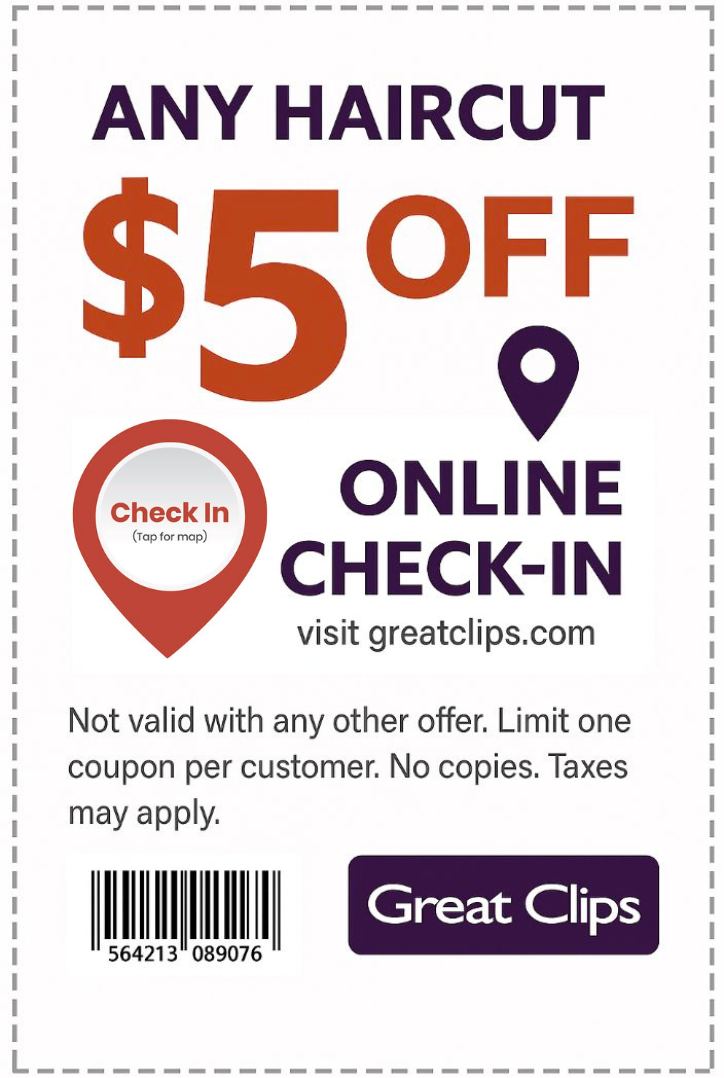 Greatclips2525's tweet photo. 🎉 Save before you snip!
✂️ Great Clips Printable Coupon – $5.99 OFF Haircuts
📅 Valid till: OCT 2025
🔗  https://t.co/cCTnM8NOLN

100% Verified Great Clips Codes OCT - 2025 

#Coupons #GreatClips #Haircare https://t.co/pC0fLB5MiA