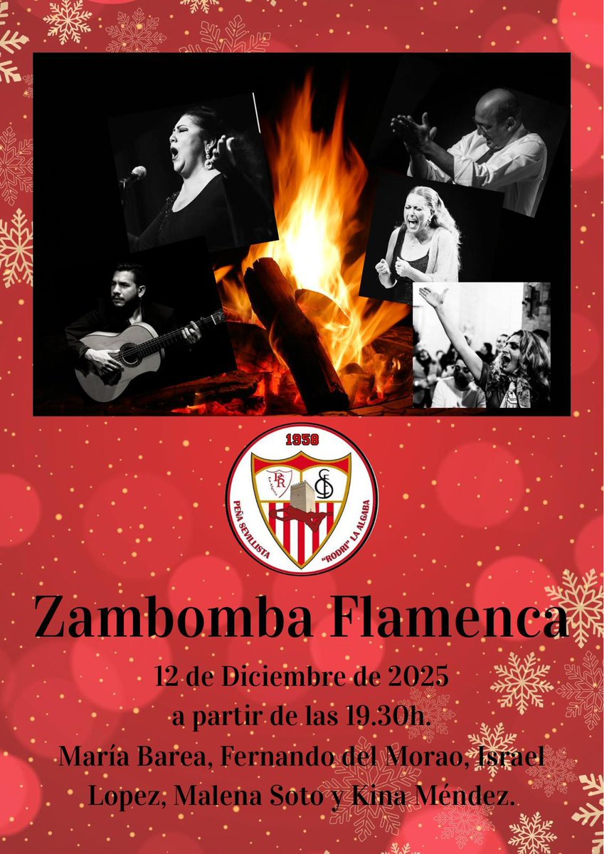 📢 Se acercan poco a poco las fechas navideñas y nuestra peña contará de nuevo con la tradicional ZAMBOMBA FLAMENCA🎄
🗓️12 de diciembre 
📌PEÑA SEVILLISTA RODRI
🕢19.30 
Contaremos con un elenco espectacular de artistas de Jerez 💃🕺
OS ESPERAMOS A TODOS
#NAVIDAD
#ZAMBOMBAPSRODRI