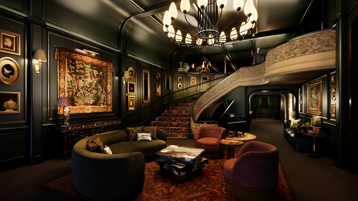 minc798's tweet image. The Hand & the Eye, Chicago's upcoming $50M 36,000 sq ft magic venue is set to still open next spring 2026.
Some renderings are out and looks pretty good. 7 performance spaces plus drawing rooms, parlors, and lounges.