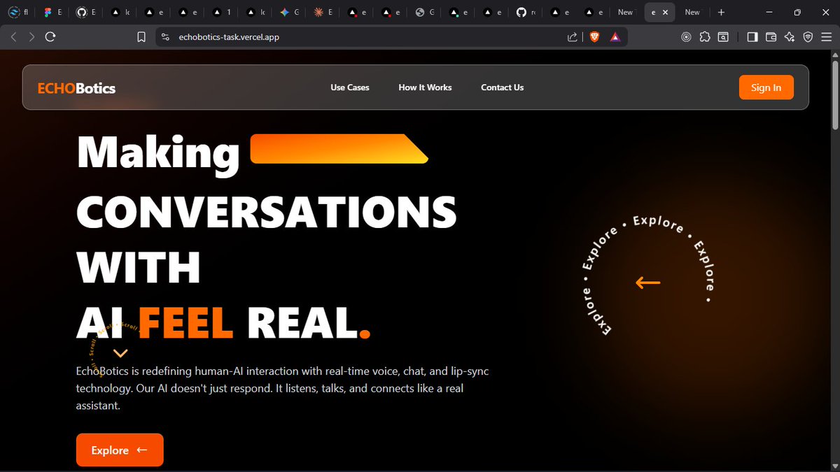 rohityadavmudra's tweet image. Just wrapped an AI-powered landing page for EchoBotics!  Built with Next.js 15, Tailwind &amp;amp; React Hooks , fully responsive &amp;amp; live on Vercel. Learned a lot about UI &amp;amp; performance. Keep coding &amp;amp; growing!  Thanks, @rockmel03! Check it out: echobotics-task.vercel.app #NextJs #ReactJs