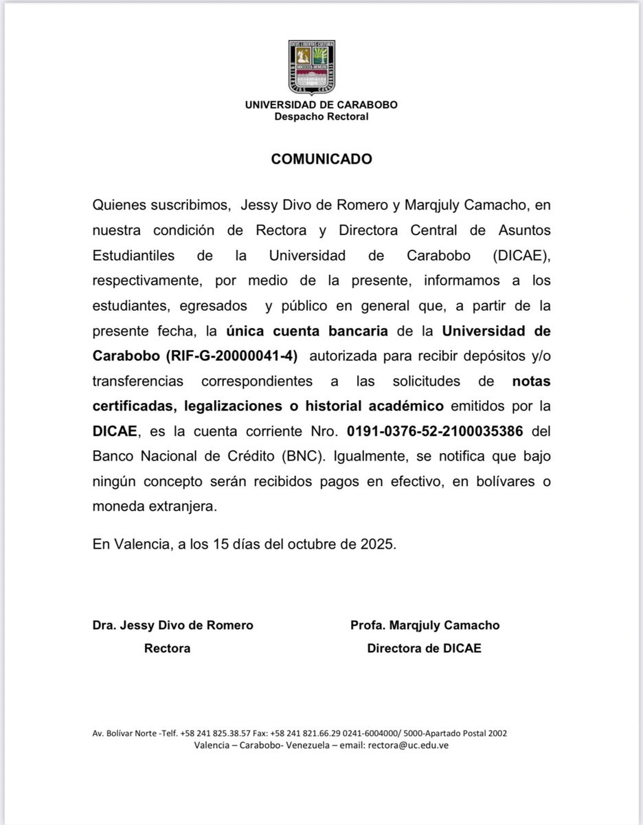 #Atención Comunicado del Despacho Rectoral con información importante para toda la comunidad.