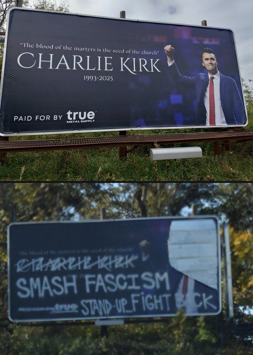 BurchetteMason's tweet image. One of our Charlie Kirk billboards has been defaced. Once again, I won’t be deterred. The billboard will be replaced.