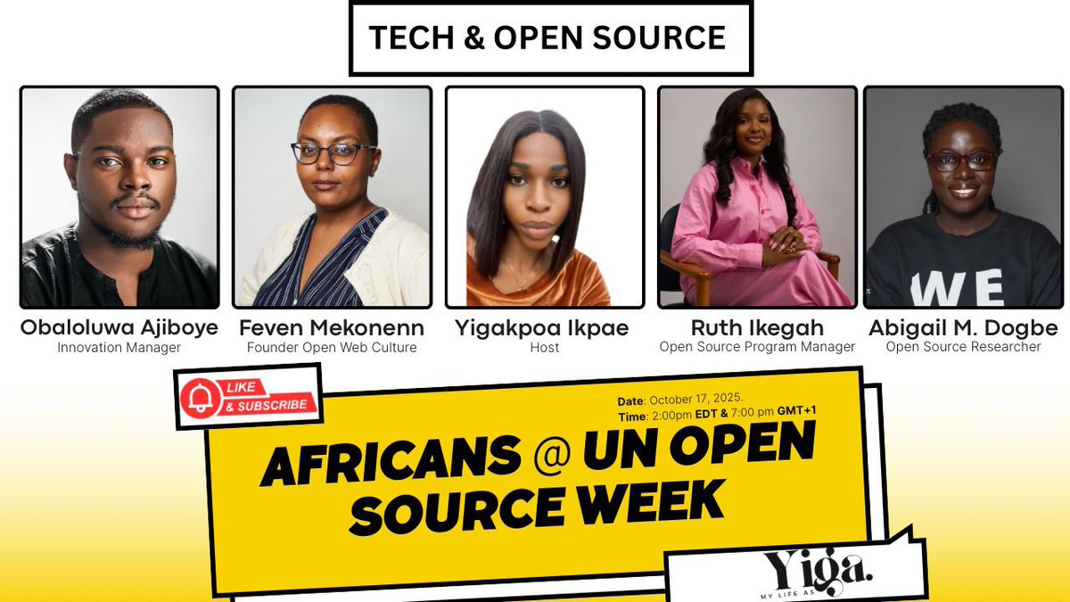 MyLifeAsYiga's tweet image. What does it take to get invited by the UN to their Headquarters in NewYork?
Tomorrow: 7pm GMT+1 / 2pm EDT
youtube.com/live/M4qYPGlmL…
S/O to Victory Brown for supporting the creative process ❤️
@IkegahRuth #UNOpenSourceWeek #Tech #AfricansInTech #OpenSourceCommunity #Africans