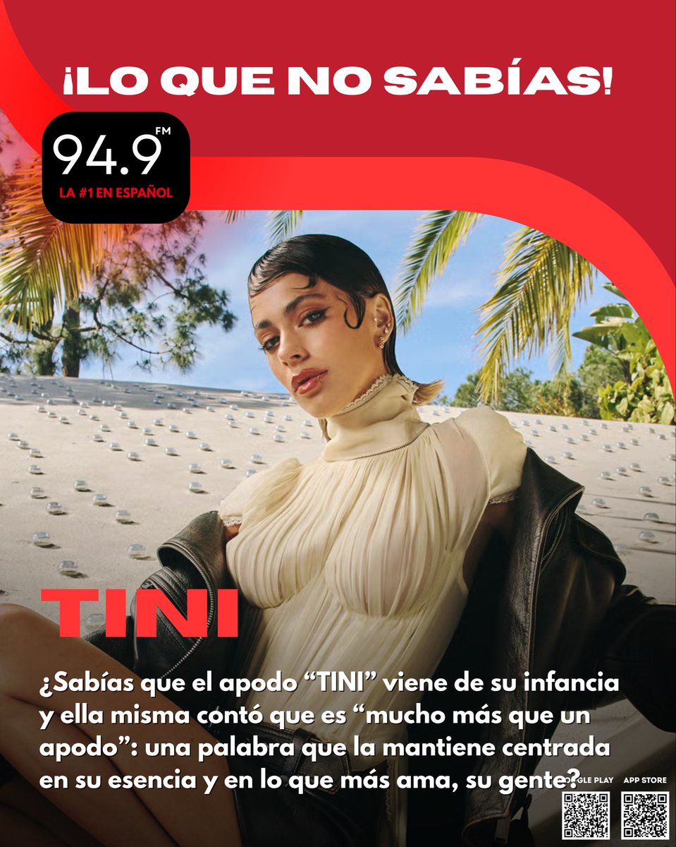 gitanaecuador's tweet image. ¿Sabías que el apodo “TINI” viene de su infancia y ella misma contó que es “mucho más que un apodo”: una palabra que la mantiene centrada en su esencia y en lo que más ama, su gente? 🤍✨ 

❤️ ¿Qué canción de TINI quieres oír en 94.9FM? Pídela ahora.
#TINI #Dato949FM #949FM