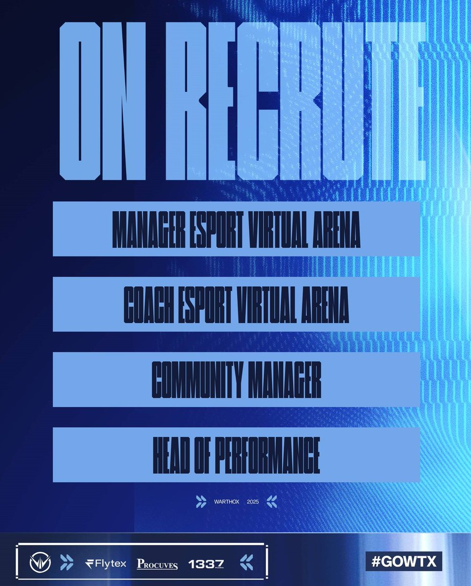 Warthox cherche ses futurs superstars ! 🌟

Si tu veux t'investir dans notre projet, et que tu te reconnais, n'hésite pas à nous rencontrer en dm. 💌

#GOWTX⚫️🔵